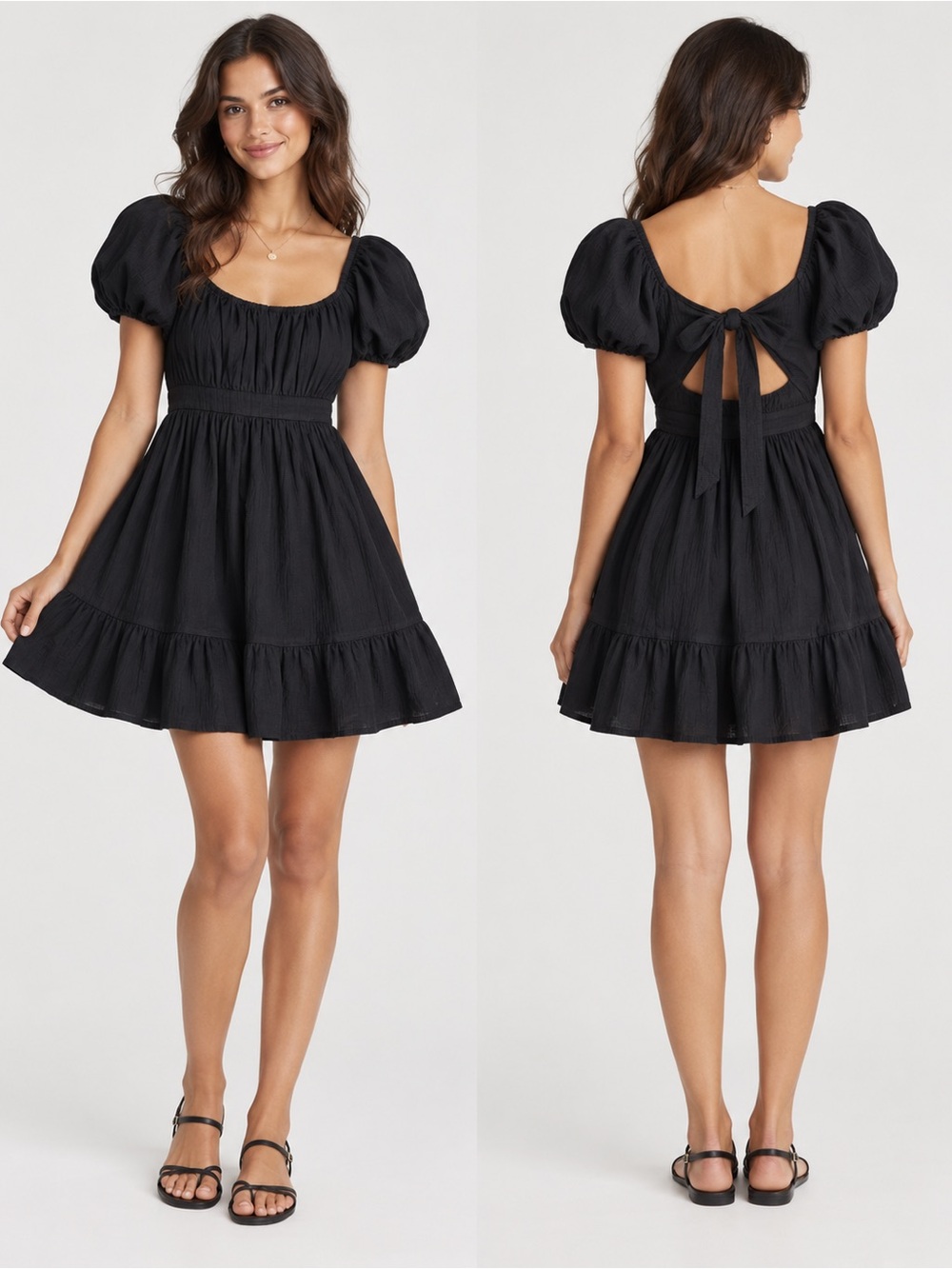 Hesperus Black Puff Sleeve Open Back Mini Dress – Size S